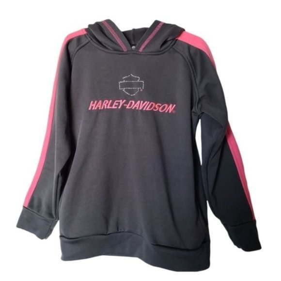 Harley Davidson Sweatshirt Embroidered Logo Rhinestone Girls Kids 6X Years Gray - Picture 3 of 12